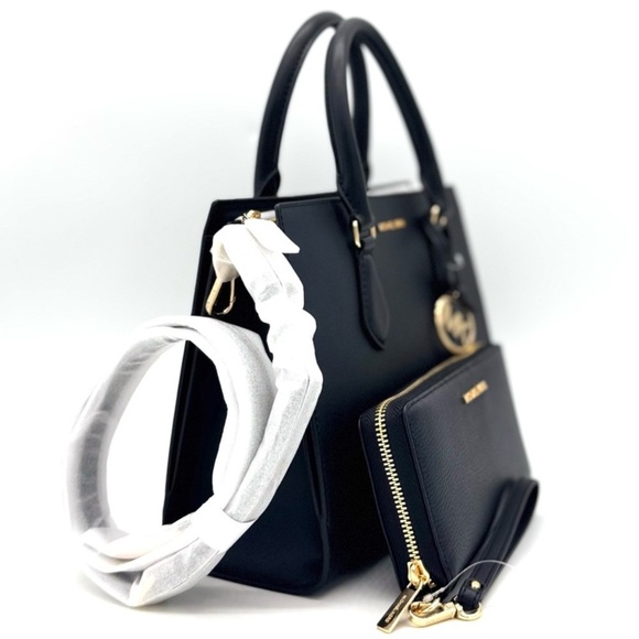 Michael Kors Sheila Medium Satchel Bag & Large Continental Wallet Wristlet Black - Picture 3 of 12
